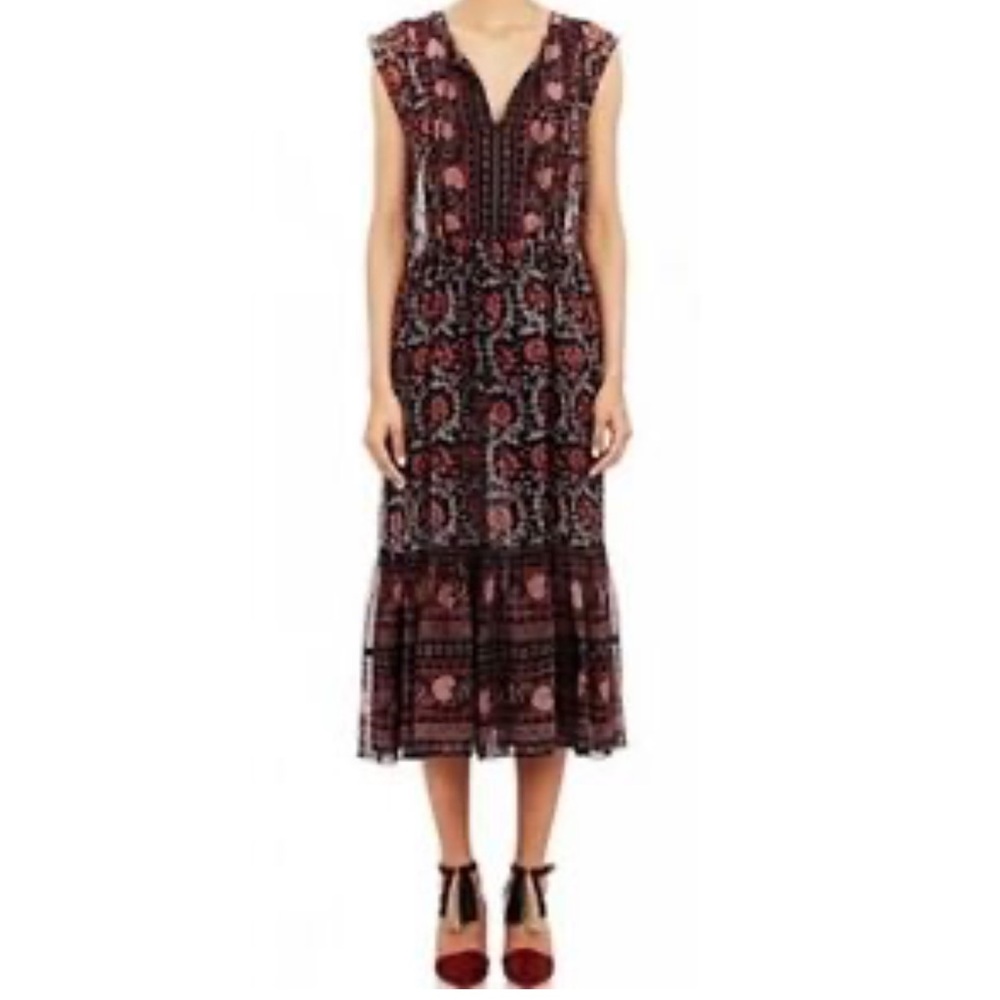 Ulla Johnson x Barneys New York Ora Floral Silk Midi Dress, Size 4. Like New